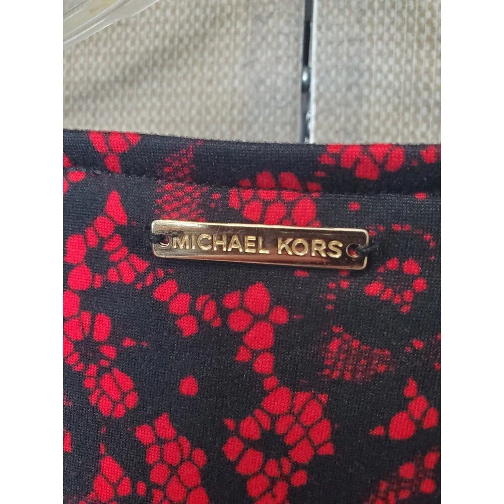 Michael Michael Kors Red/Black Lace Print Front Cut-Out Long Sleeve Blouse Sz XL